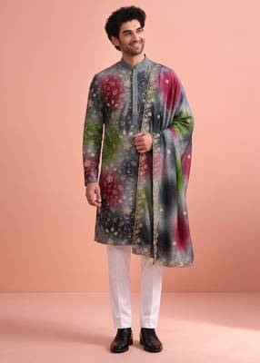 Men rangoli beads & thread work kurta set 1