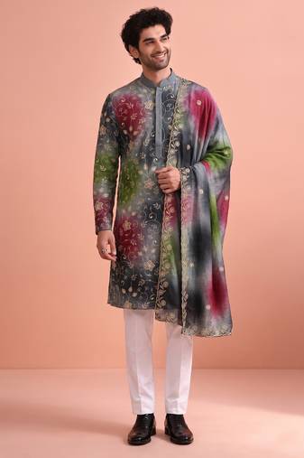 Men rangoli beads & thread work kurta set