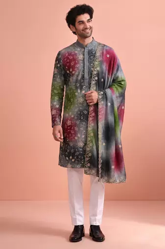 Men rangoli beads & thread work kurta set