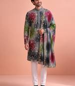 Men rangoli beads & thread work kurta set