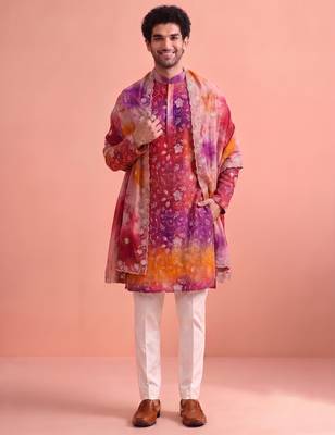 Men rangoli beads & thread work kurta set 3