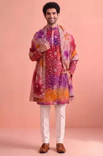 Men rangoli beads & thread work kurta set
