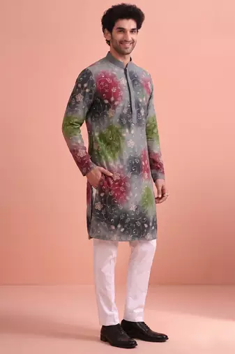 Men rangoli beads & thread work kurta set
