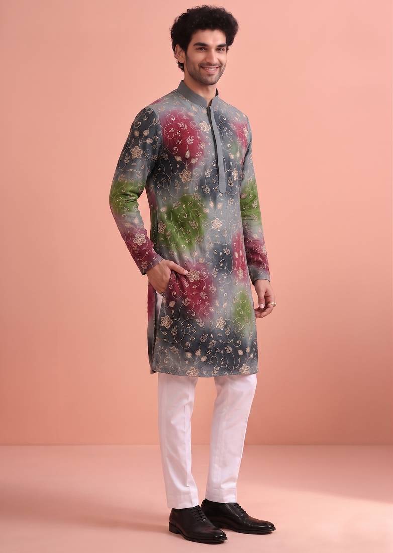Men rangoli beads & thread work kurta set