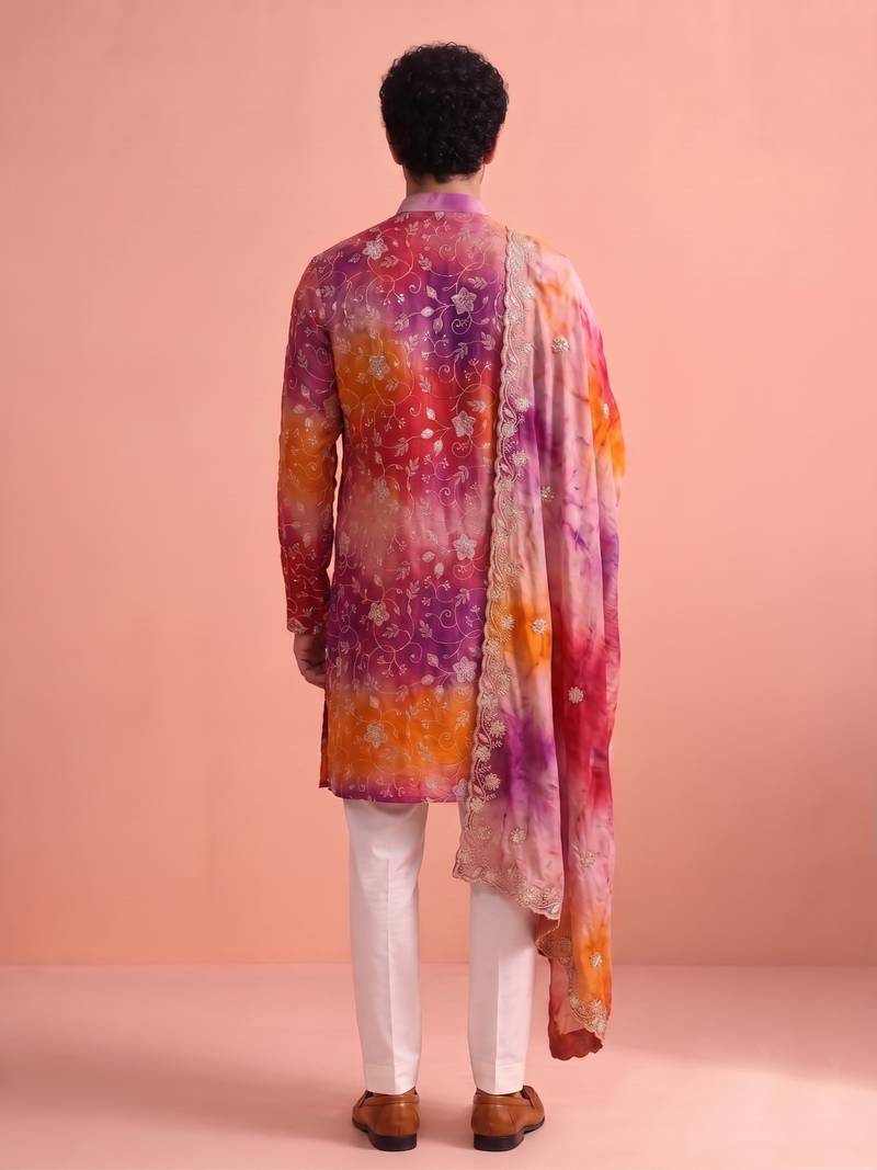 Men rangoli beads & thread work kurta set