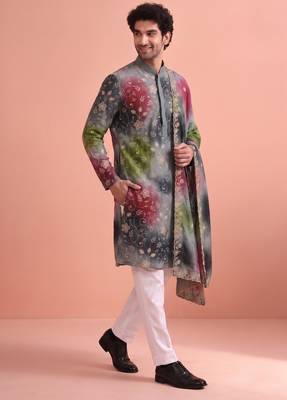 Men rangoli beads & thread work kurta set 2