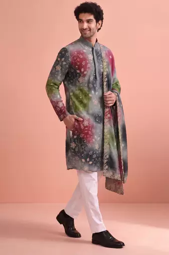Men rangoli beads & thread work kurta set