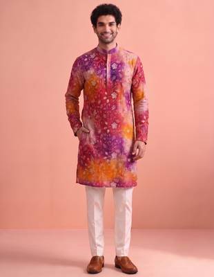 Men rangoli beads & thread work kurta set 1