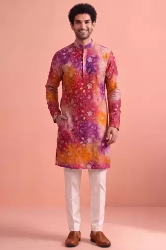 Men rangoli beads & thread work kurta set