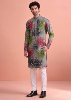 Men rangoli beads & thread work kurta set 3