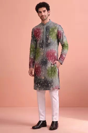 Men rangoli beads & thread work kurta set
