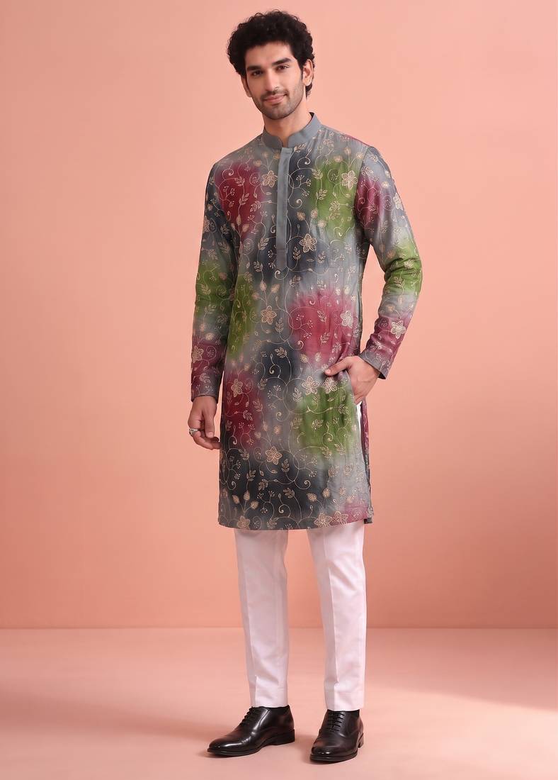 Men rangoli beads & thread work kurta set