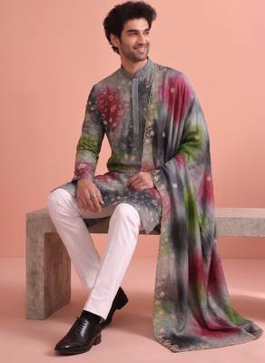 Men rangoli beads & thread work kurta set 3