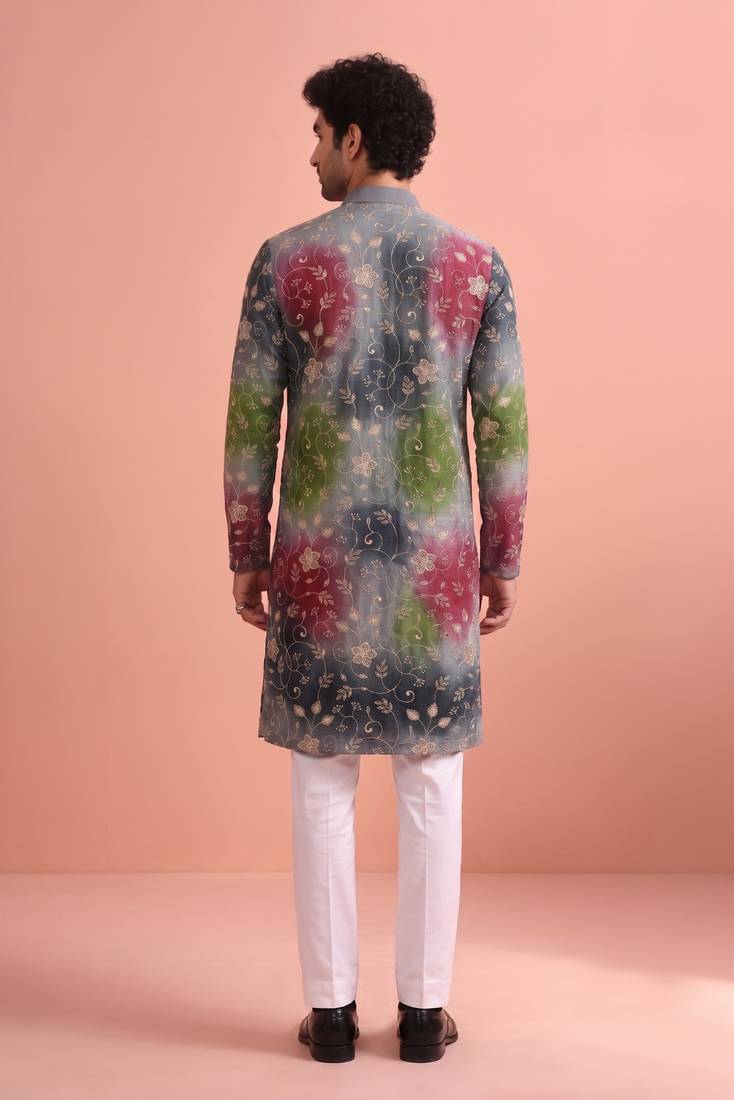 Men rangoli beads & thread work kurta set