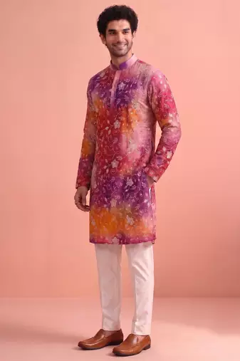 Men rangoli beads & thread work kurta set