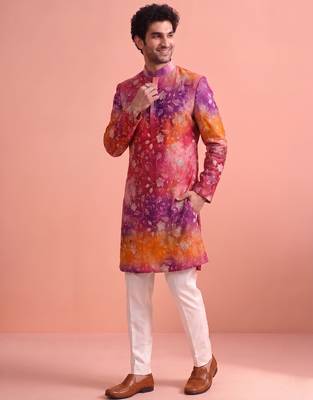 Men rangoli beads & thread work kurta set 3