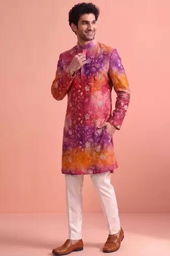 Men rangoli beads & thread work kurta set