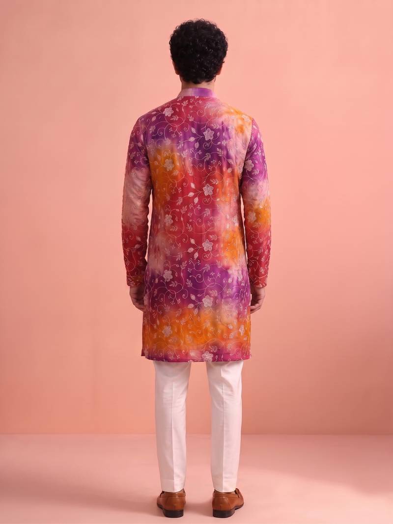 Men rangoli beads & thread work kurta set