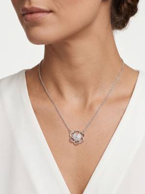 925 Sterling Silver CZ Floral Heart Pendant Necklace Set  for Women 1