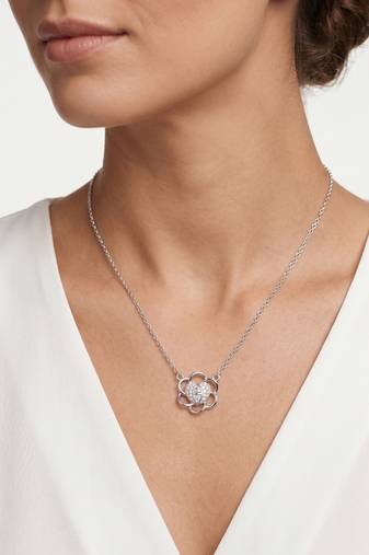 925 Sterling Silver CZ Floral Heart Pendant Necklace Set  for Women