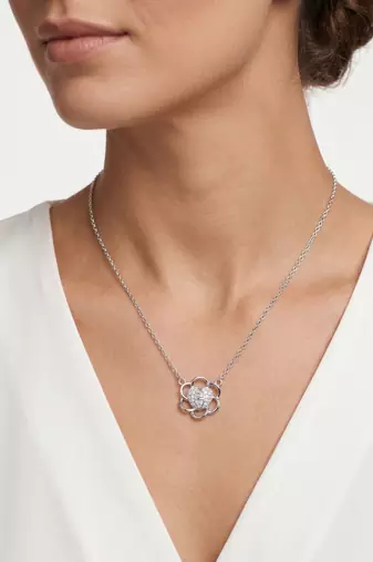 925 Sterling Silver CZ Floral Heart Pendant Necklace Set  for Women