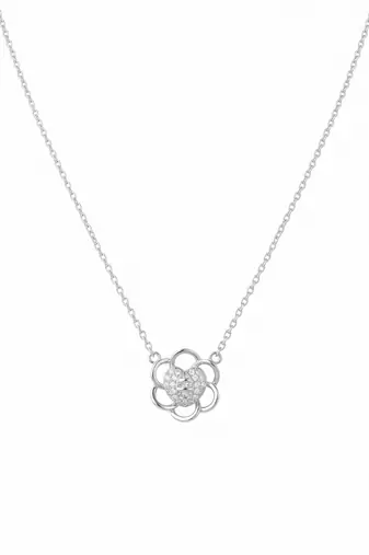 925 Sterling Silver CZ Floral Heart Pendant Necklace Set  for Women