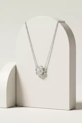 925 Sterling Silver CZ Floral Heart Pendant Necklace Set  for Women