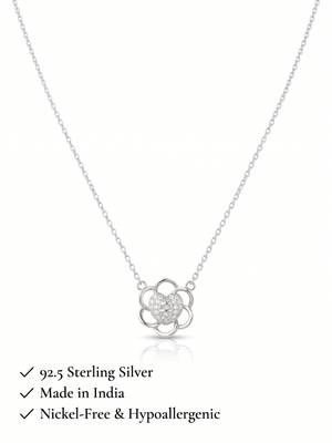 925 Sterling Silver CZ Floral Heart Pendant Necklace Set  for Women 4