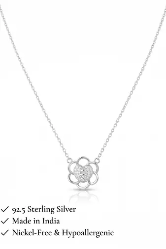 925 Sterling Silver CZ Floral Heart Pendant Necklace Set  for Women