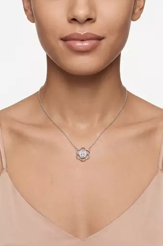 925 Sterling Silver CZ Floral Heart Pendant Necklace Set  for Women