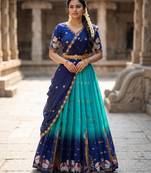 Beautiful South Indian Style Semi-Stitched Half Saree with Embroidery Work Blouse and Dupatta for Women