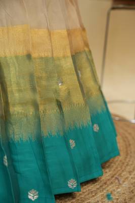 Beautiful South Indian Style Semi-Stitched Half Saree with  Blouse and Hand Work Dupatta for Women 4