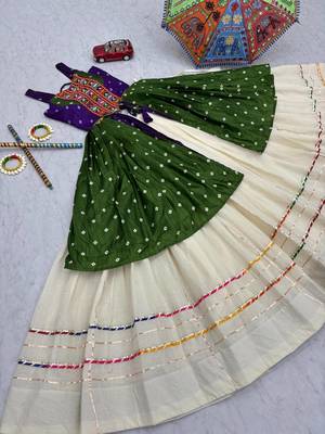 Green Khadi Cotton Mirror Work Navratri Wear Readymade Lehenga Choli 5