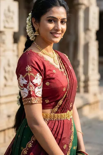 Beautiful South Indian Style Semi-Stitched Half Saree with Embroidery Work Blouse and Dupatta for Women