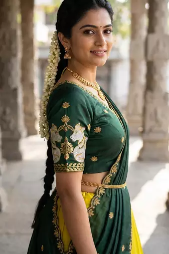 Beautiful South Indian Style Semi-Stitched Half Saree with Embroidery Work Blouse and Dupatta for Women
