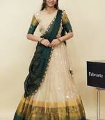 Beautiful South Indian Style Semi-Stitched Half Saree with  Blouse and Hand Work Dupatta for Women