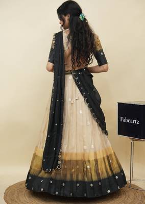 Beautiful South Indian Style Semi-Stitched Half Saree with  Blouse and Hand Work Dupatta for Women 2
