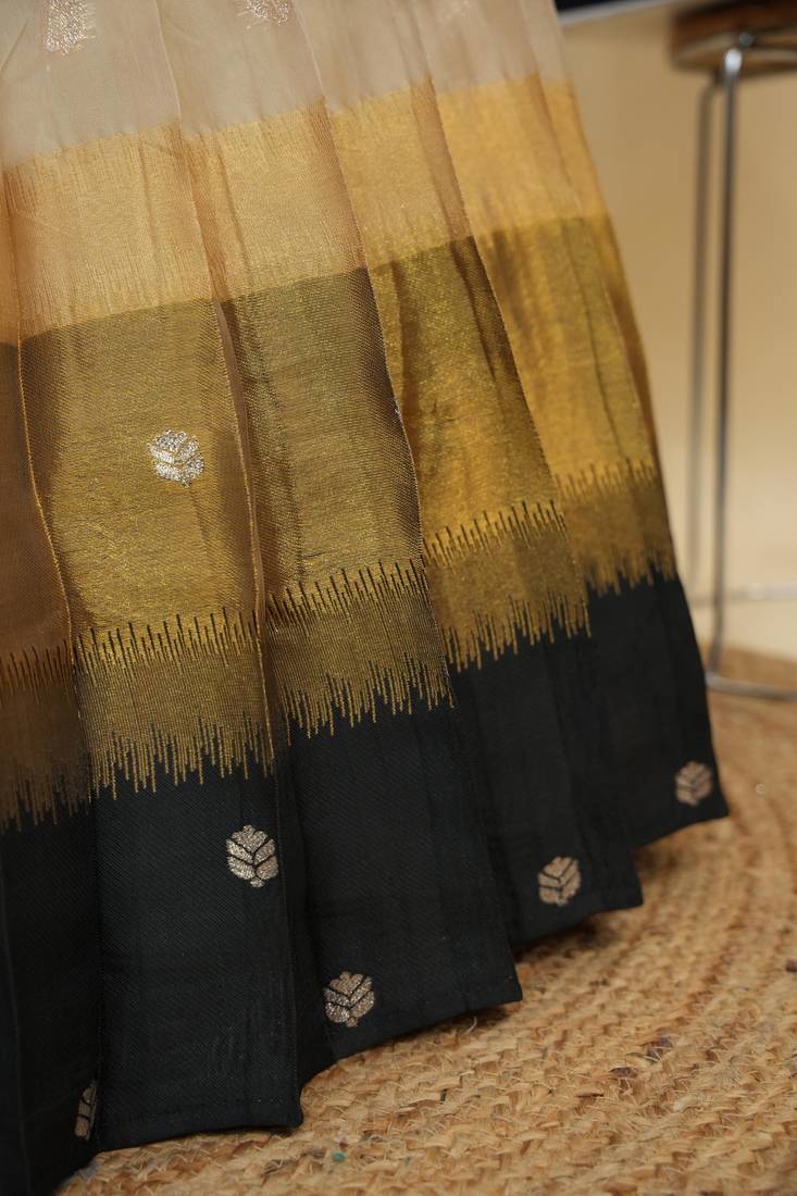 Beautiful South Indian Style Semi-Stitched Half Saree with  Blouse and Hand Work Dupatta for Women