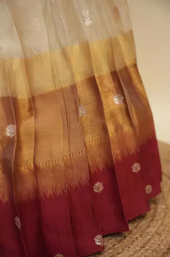 Beautiful South Indian Style Semi-Stitched Half Saree with  Blouse and Hand Work Dupatta for Women