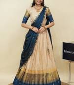 Beautiful South Indian Style Semi-Stitched Half Saree with  Blouse and Hand Work Dupatta for Women