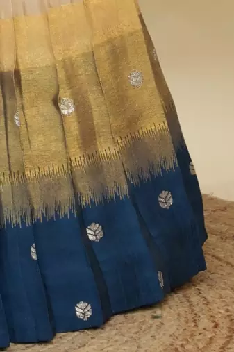 Beautiful South Indian Style Semi-Stitched Half Saree with  Blouse and Hand Work Dupatta for Women