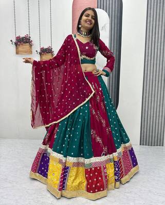 Women's Multicolor Navratri Chaniya Choli Set with Embroidered Patchwork Lehenga & Magenta Dupatta 1