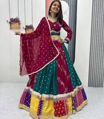 Women's Multicolor Navratri Chaniya Choli Set with Embroidered Patchwork Lehenga & Magenta Dupatta