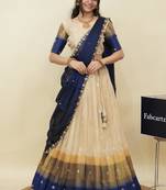 Beautiful South Indian Style Semi-Stitched Half Saree with  Blouse and Hand Work Dupatta for Women