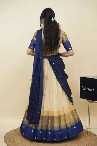Beautiful South Indian Style Semi-Stitched Half Saree with  Blouse and Hand Work Dupatta for Women