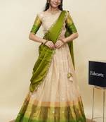 Beautiful South Indian Style Semi-Stitched Half Saree with  Blouse and Hand Work Dupatta for Women
