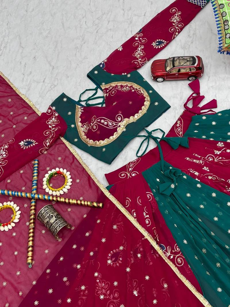 Women's Multicolor Navratri Chaniya Choli Set with Embroidered Patchwork Lehenga & Magenta Dupatta