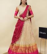 Beautiful South Indian Style Semi-Stitched Half Saree with  Blouse and Hand Work Dupatta for Women