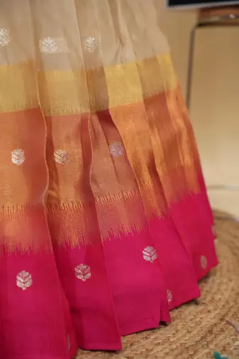 Beautiful South Indian Style Semi-Stitched Half Saree with  Blouse and Hand Work Dupatta for Women