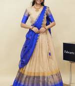 Beautiful South Indian Style Semi-Stitched Half Saree with  Blouse and Hand Work Dupatta for Women